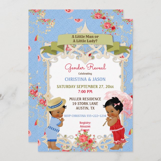 Boardwalk Victoriana Beach Summer Gender Reveal Invitation (Front/Back)