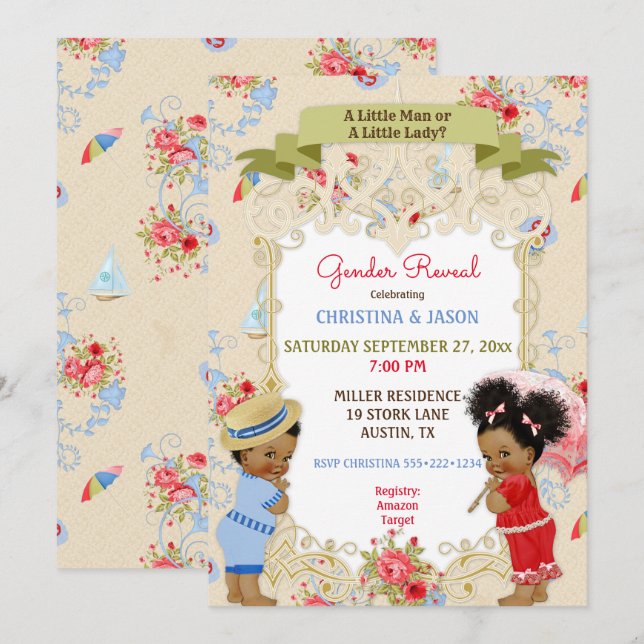 Boardwalk Victoriana Beach Summer Gender Reveal Invitation (Front/Back)