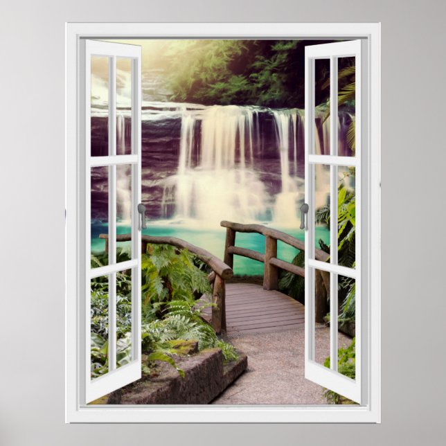 Boardwalk Waterfall Faux Window View Poster (Front)