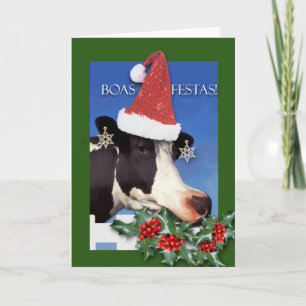 Boas Festas, Christmas in Portuguese, Funny Cow Holiday Card