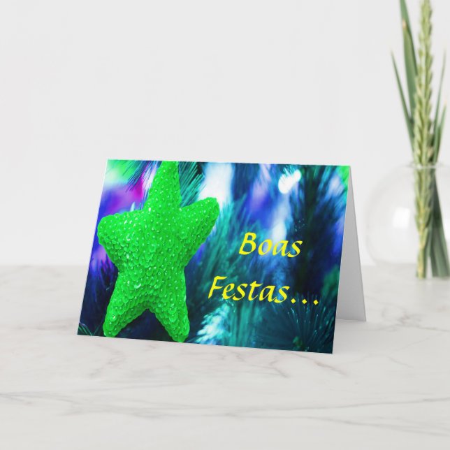 Boas Festas e um feliz Ano Novo Green Star II Holiday Card (Front)