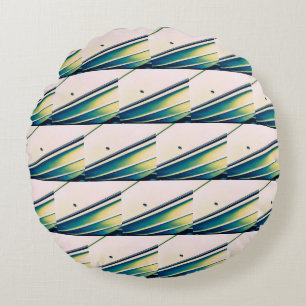 Boat Abstract Pattern in Blue Round Pillow