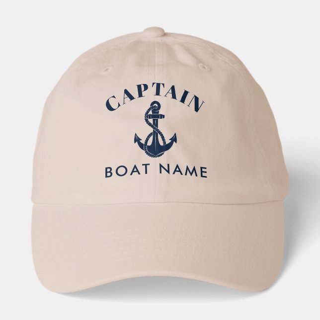 Boat Anchor and Name Captain Nautical Custom Hat (Front)