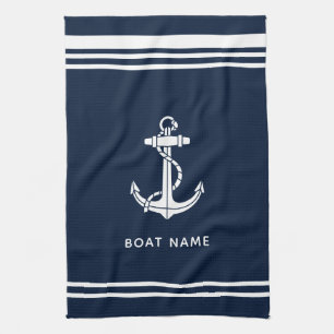 Boat Anchor and Name Modern Custom Kitchen Towel