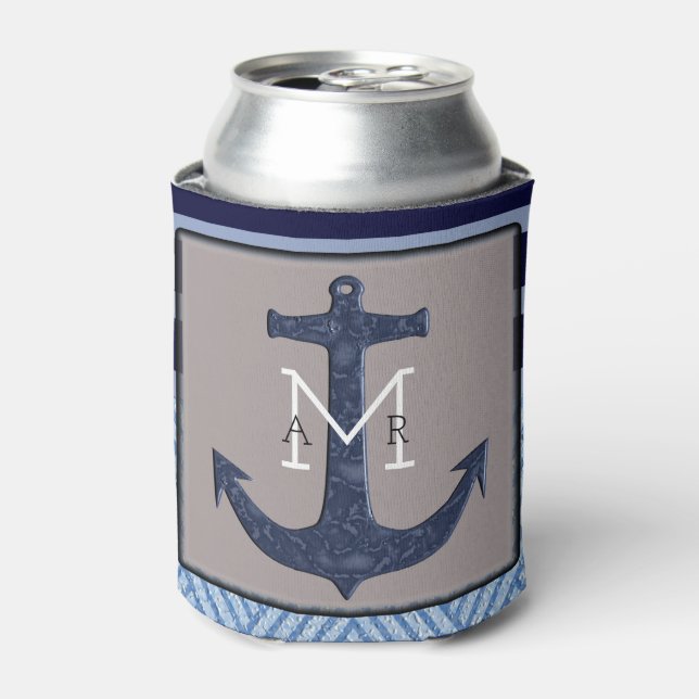 Boat Anchor and Stripes, Nautical Design Can Cooler (Can Front)