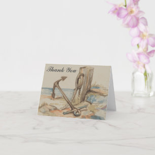Boat Anchor, Beach, and "Thank You" Greeting Card
