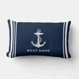 Boat Anchor Beach House Navy Blue Nautical Custom Lumbar Pillow