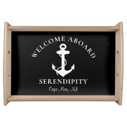 Boat Anchor Black Welcome Aboard Monogram Serving Tray