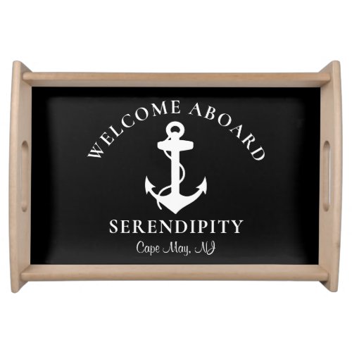 Boat Anchor Black Welcome Aboard Monogram Serving Tray