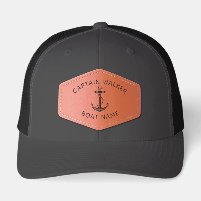 Boat Anchor Captain Name Personalized Leather Patch Hat (Front)