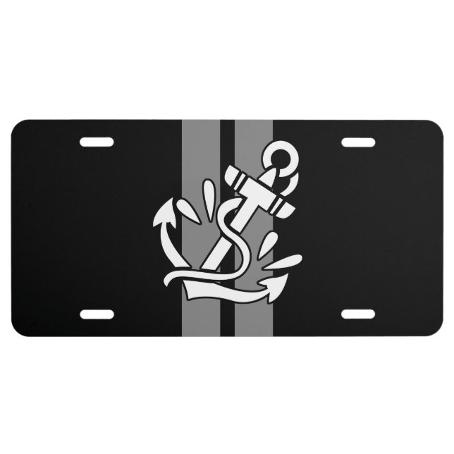 Boat Anchor Grey Race Stripes License Plate (Front)