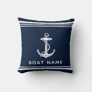 Boat Anchor Name Cruise Navy Blue Nautical Custom Throw Pillow
