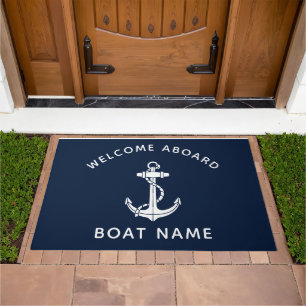 Boat Anchor Name Navy Blue Beach House Custom Doormat