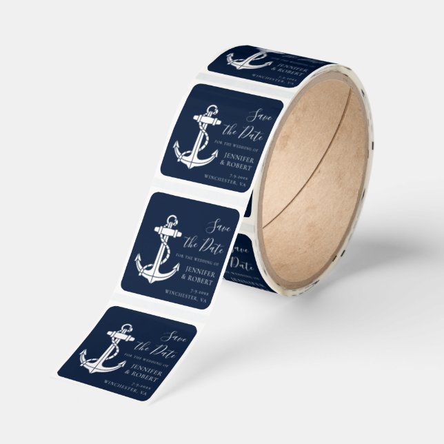 Boat Anchor Nautical Save the Date Wedding Square Sticker (Roll)