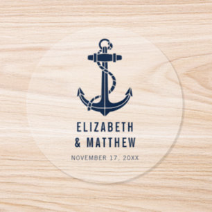Boat Anchor Navy Blue Beach Wedding Custom Classic Round Sticker