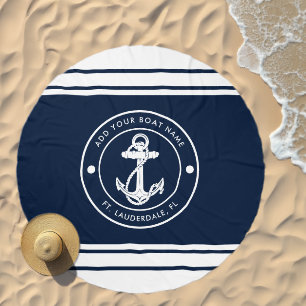 Boat Anchor Navy Blue Boating Custom Beach Towel