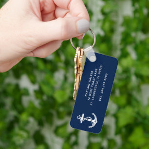 Boat Anchor Navy Blue Nautical Keychain