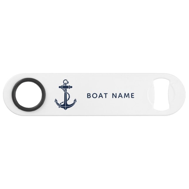 Boat Anchor Navy Blue Nautical Name Custom Bar Key (Front (Horizontal))