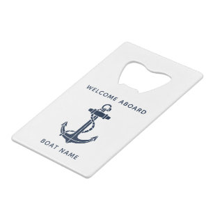 Boat Anchor Navy Blue Nautical Welcome Aboard Credit Card Bottle Opener