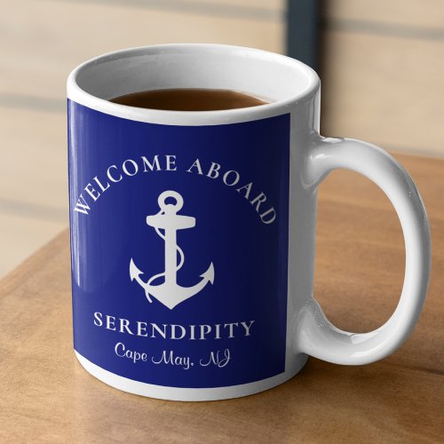 Boat Anchor Navy Blue Personalized Coffee Mug