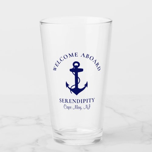 Boat Anchor Navy Blue Personalized Glass