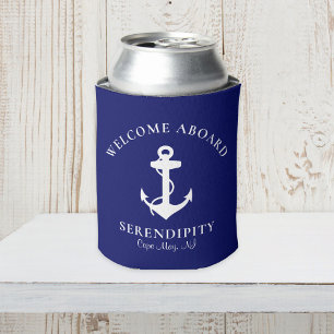 Boat Anchor Navy Blue Personalized Name Can Cooler