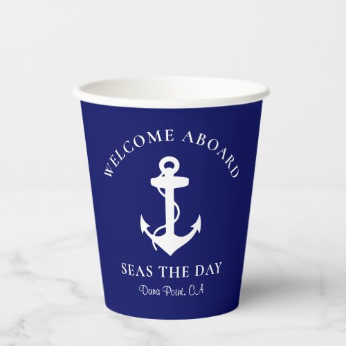 Boat Anchor Navy Blue Personalized Paper Cups