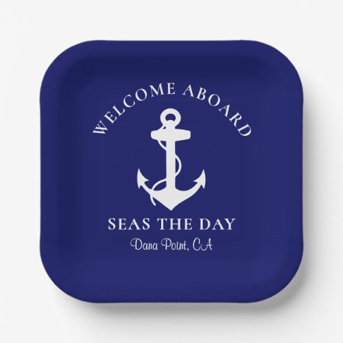 Boat Anchor Navy Blue Personalized Paper Plates