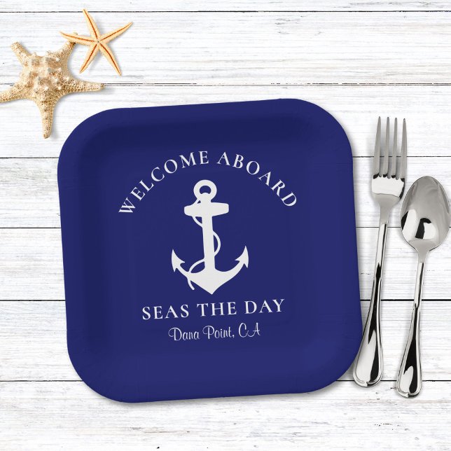 Boat Anchor Navy Blue Personalized Paper Plates (Creator Uploaded)
