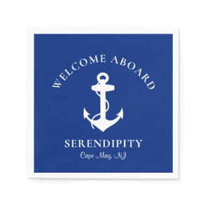 Boat Anchor Navy Blue Personalized Welcome Aboard Napkins