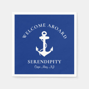 Boat Anchor Navy Blue Personalized Welcome Aboard Napkins