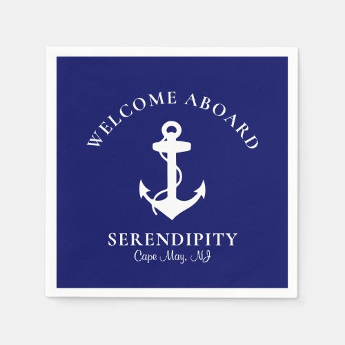 Boat Anchor Navy Personalized Welcome Aboard Napkins