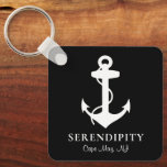 Boat Anchor Personalized Black Keychain<br><div class="desc">A chic modern nautical-themed keychain for your boat featuring a white anchor on a black background. Personalize your boat's name and location in elegant white typography and script.</div>