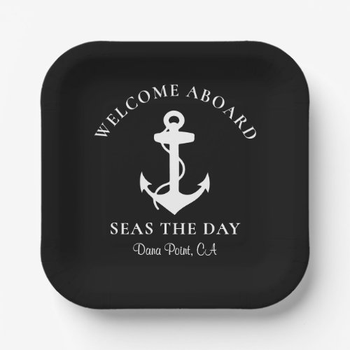 Boat Anchor Personalized Black Paper Plates