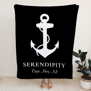 Boat Anchor Personalized Black Sherpa Blanket