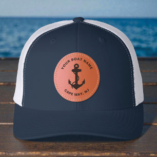 Boat Anchor Personalized Nautical Leather Patch Hat