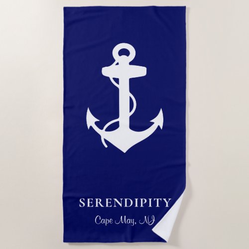 Boat Anchor Personalized Navy Blue Beach Towel