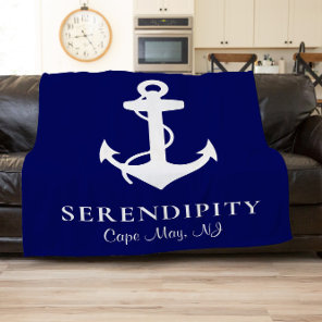 Boat Anchor Personalized Navy Blue Fleece Blanket