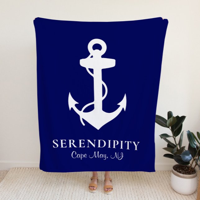 Boat Anchor Personalized Navy Blue Fleece Blanket (Creator Uploaded)
