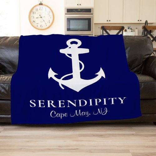 Boat Anchor Personalized Navy Blue Fleece Blanket