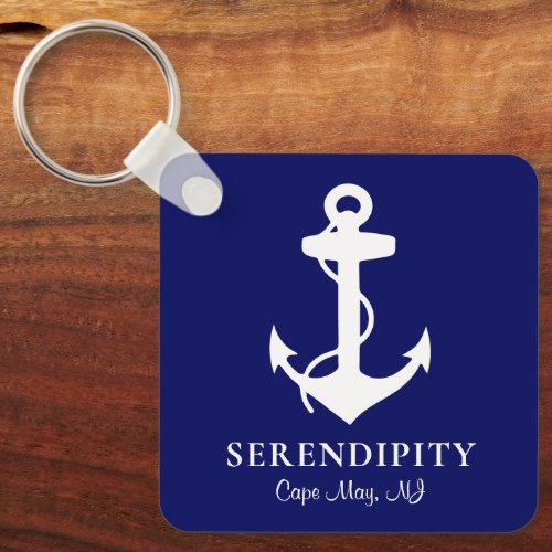 Boat Anchor Personalized Navy Blue Keychain