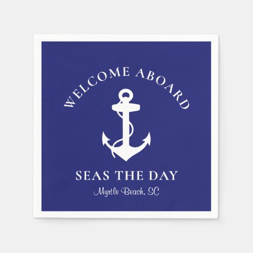 Boat Anchor Personalized Welcome Aboard Navy Blue Napkins