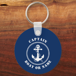 Boat Anchor Rope Captain Name Photo Back Navy Keychain