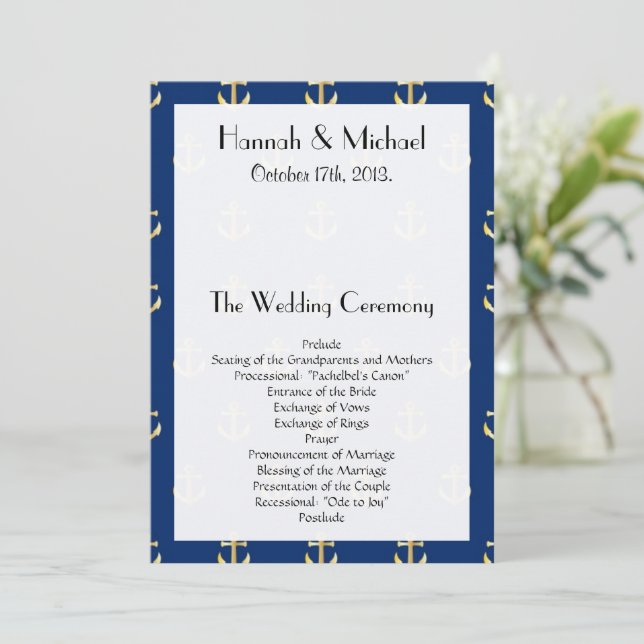 Boat Anchor, Ship Anchor, Sea Anchor, Wedding Program (Standing Front)
