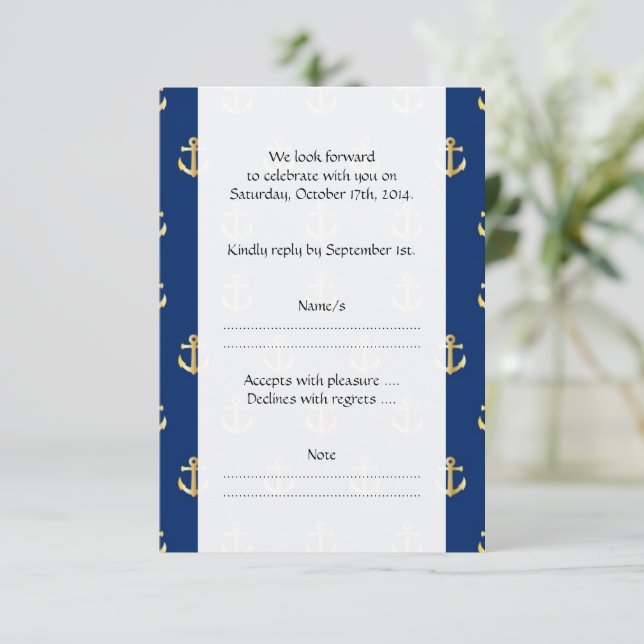 Boat Anchor, Ship Anchor, Sea Anchor, Wedding RSVP Card (Standing Front)