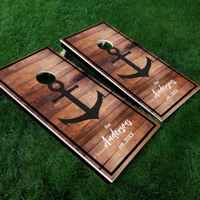 Boat Anchor Stained Wood Boards Family Name Cornhole Set (Creator Uploaded)