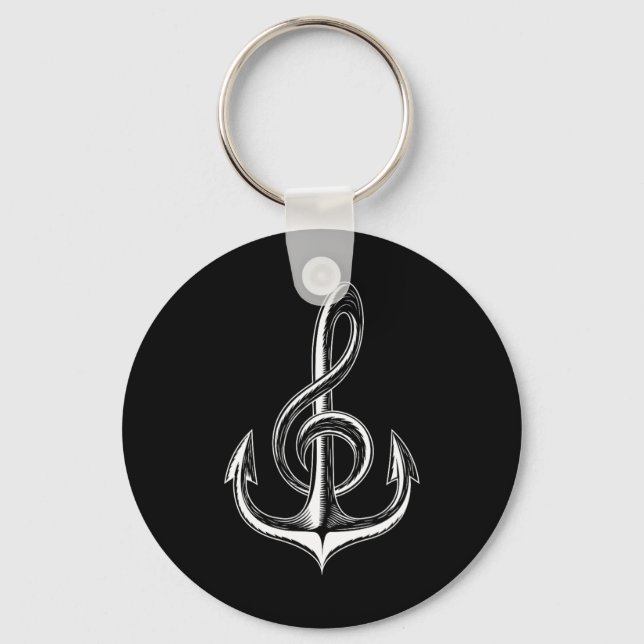 Boat Anchor Treble Clef Nautical Musician  Keychain (Front)