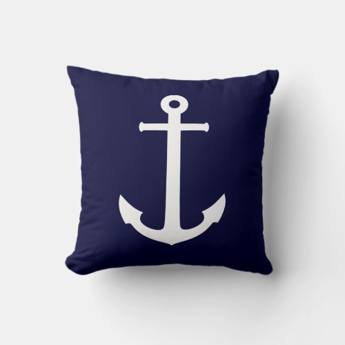 Boat Anchor White On Navy Blue Throw Pillow