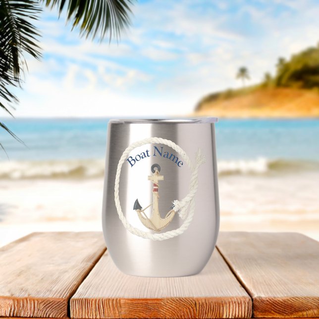 Boat Anchor White Rope Frame Thermal Wine Tumbler (Beach)