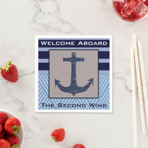 Boat Anchor with Navy Blue Nautical Stripes Napkins